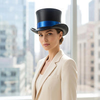 Command the Room Black Leather Top Hat with Metallic Blue Band