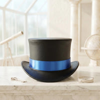 Command the Room Black Leather Top Hat with Metallic Blue Band