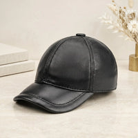 Genuine Black Leather Baseball Cap – Minimalist Unisex Dad Hat