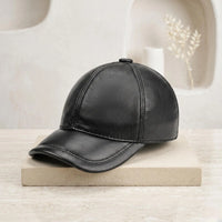 Genuine Black Leather Baseball Cap – Minimalist Unisex Dad Hat