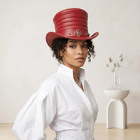 Red Leather Steampunk Top Hat | Gothic, Victorian & Festival Statement Headwear