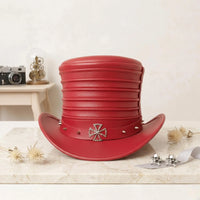 Red Leather Steampunk Top Hat | Gothic, Victorian & Festival Statement Headwear