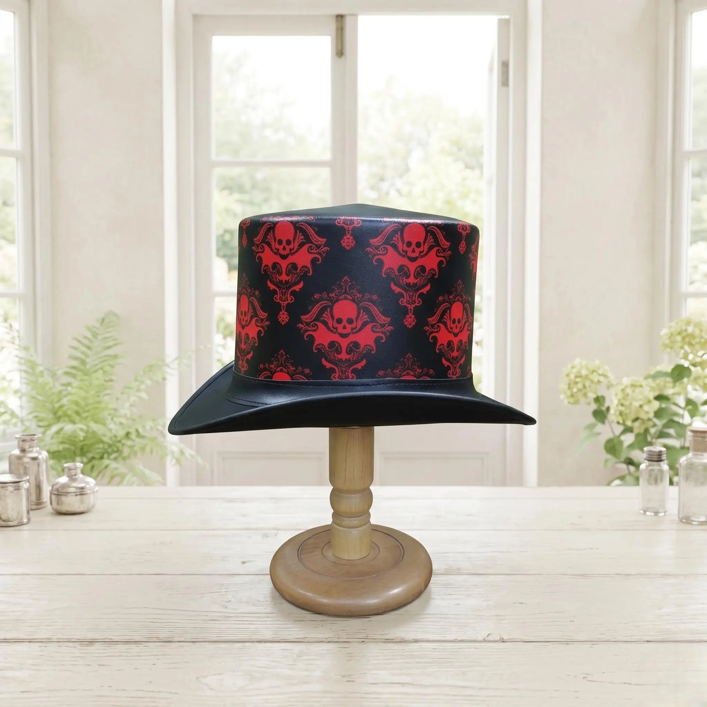 Red Leather Steampunk Top Hat | Gothic, Victorian & Festival Headwear