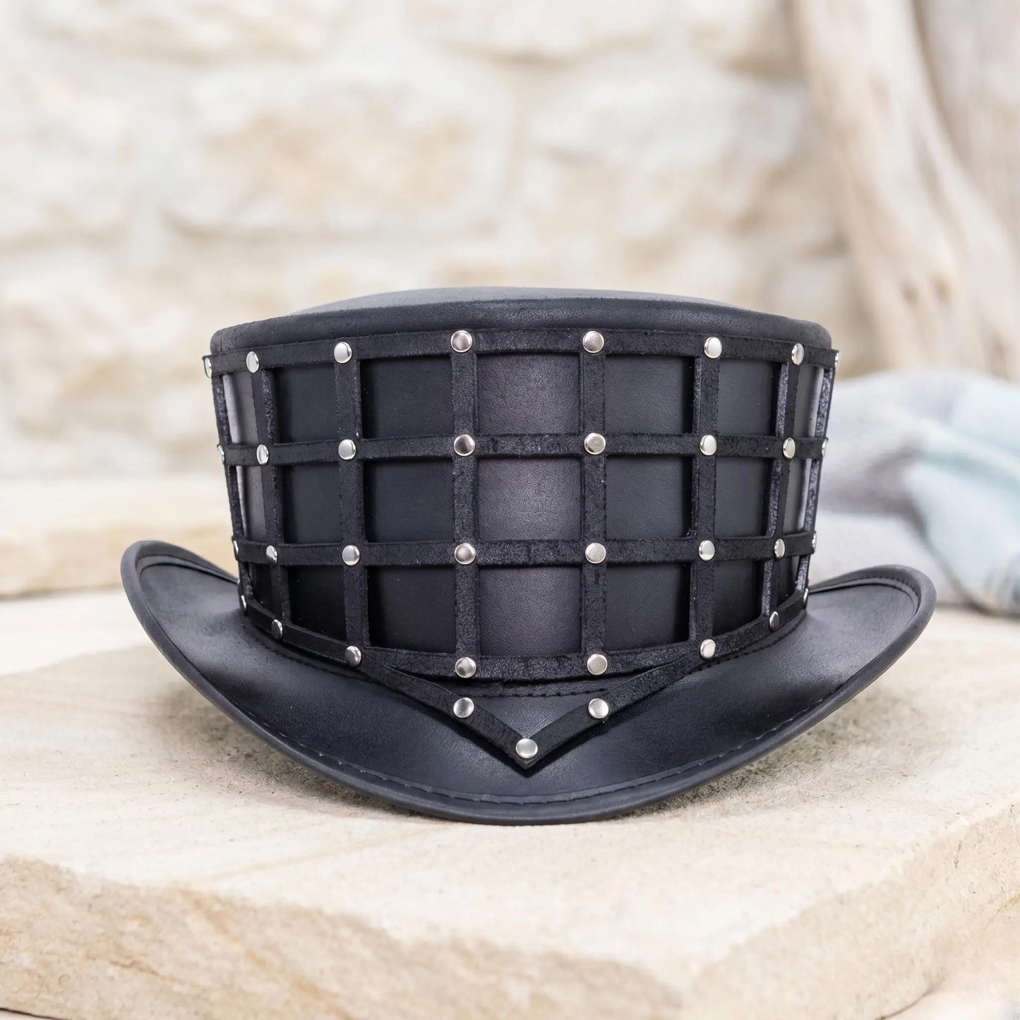 Handmade Black Leather Steampunk Top Hat | Gothic Victorian Cosplay
