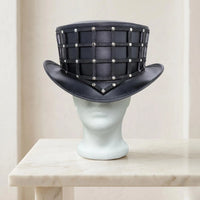 Handmade Black Leather Steampunk Top Hat | Gothic Victorian Cosplay