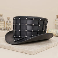 Handmade Black Leather Steampunk Top Hat | Gothic Victorian Cosplay