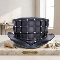 Handmade Black Leather Steampunk Top Hat | Gothic Victorian Cosplay