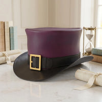 Vintage Burgundy Leather Top Hat – Steampunk & Regal Gothic Headwear
