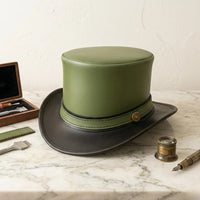Handmade Green & Black Leather Steampunk Top Hat