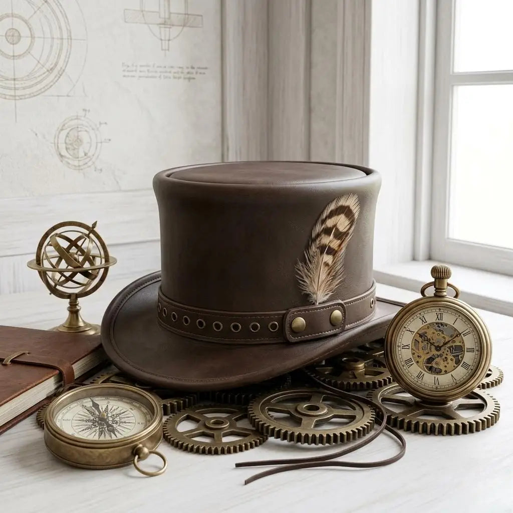 Brown Leather Victorian Top Hat – Steampunk Festival & Cosplay Headwear