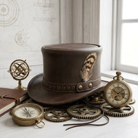 Brown Leather Victorian Top Hat – Steampunk Festival & Cosplay Headwear