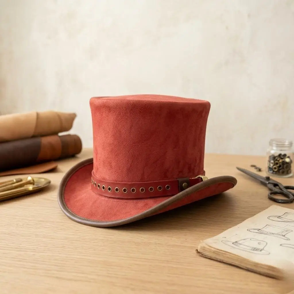 Step Into Bold Vintage Style The Red Leather Steampunk Top Hat