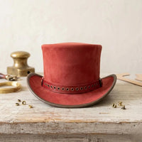Step Into Bold Vintage Style The Red Leather Steampunk Top Hat