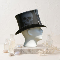 Dark Vintage Leather Skull Top Hat – Gothic Steampunk Headwear