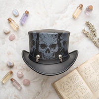 Dark Vintage Leather Skull Top Hat – Gothic Steampunk Headwear