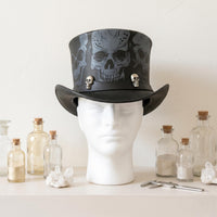 Dark Vintage Leather Skull Top Hat – Gothic Steampunk Headwear
