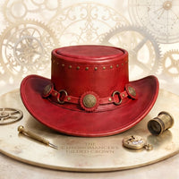 Handmade Red Leather Top Hat – Steampunk & Western Statement Headwear