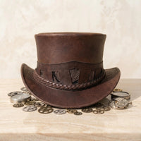 Brown Leather Steampunk Top Hat – Victorian Gothic Cosplay & Festival Wear