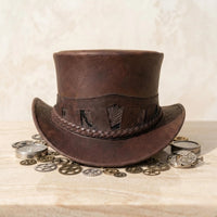 Brown Leather Steampunk Top Hat – Victorian Gothic Cosplay & Festival Wear
