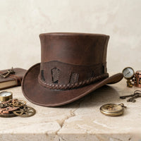 Brown Leather Steampunk Top Hat – Victorian Gothic Cosplay & Festival Wear