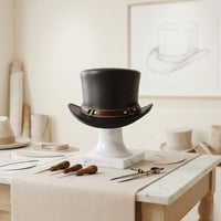 Handmade Black Leather Top Hat | Steampunk, Gothic & Victorian Festival Accessory