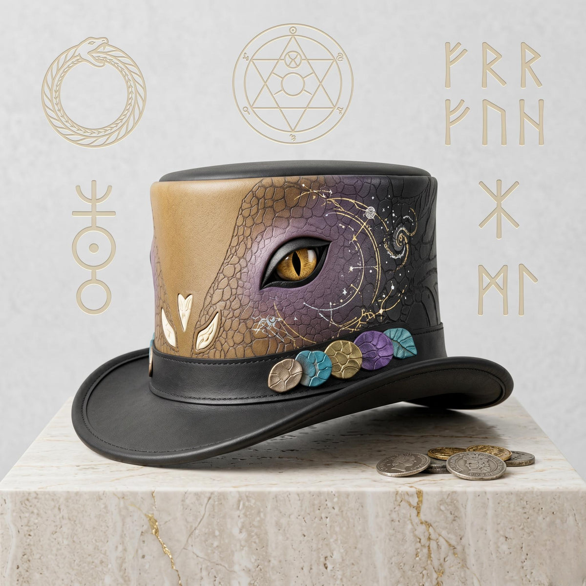Handmade Leather Dragon Top Hat | Steampunk Gothic Festival Wear