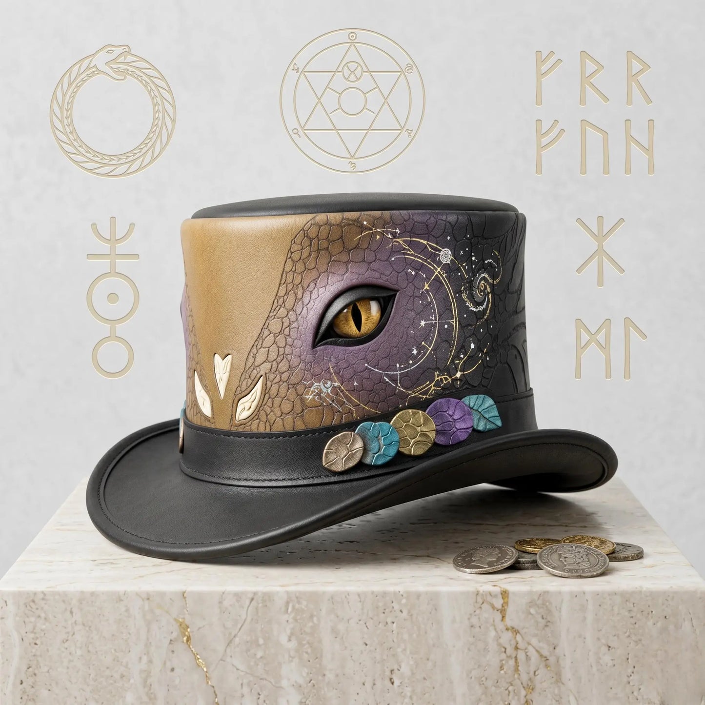 Handmade Leather Dragon Top Hat | Steampunk Gothic Festival Wear