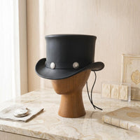 Handmade Black Leather Steampunk Top Hat | Victorian Gothic Statement Hat