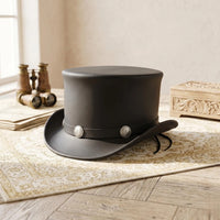 Handmade Black Leather Steampunk Top Hat | Victorian Gothic Statement Hat