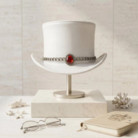 Handmade White Leather Top Hat – Victorian Gothic Wedding & Cosplay Statement Piece