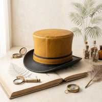 Handmade Yellow & Black Leather Steampunk Top Hat | Victorian Gothic Cosplay Accessory