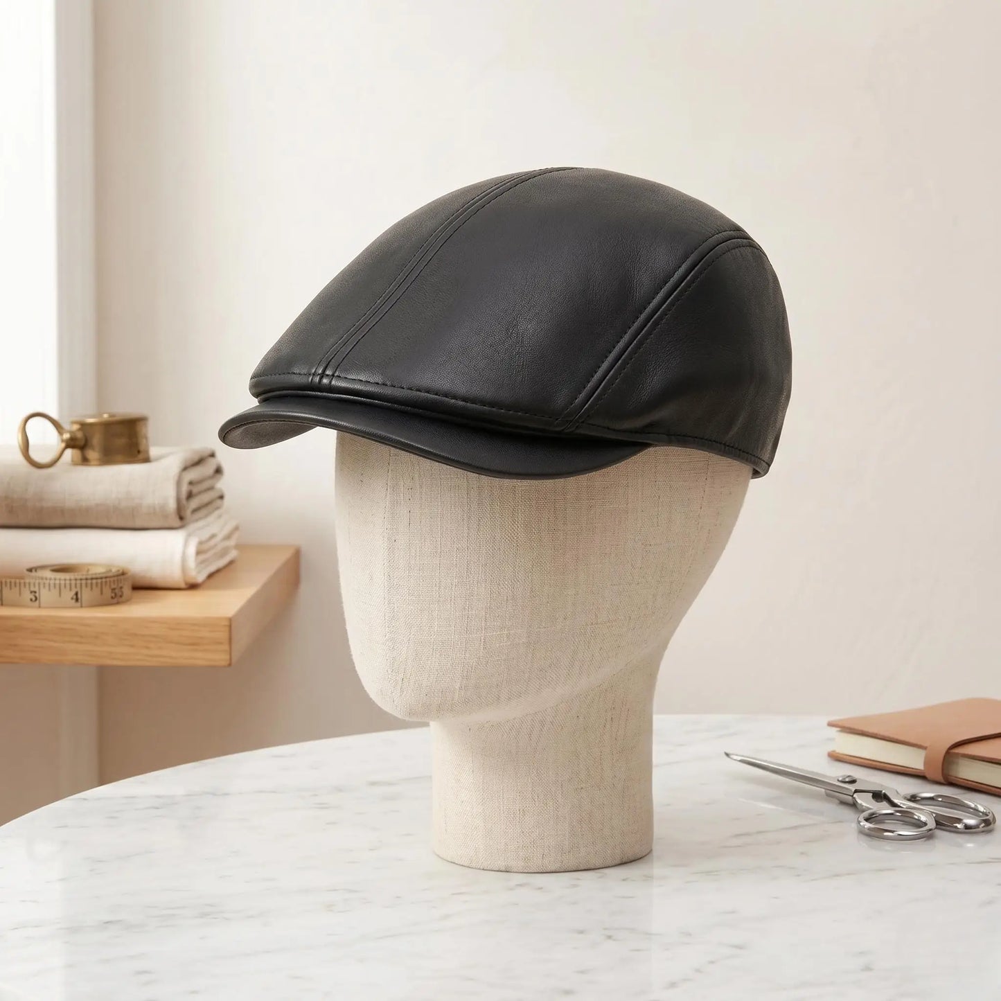Men's Black Genuine Leather Flat Cap – Classic Ivy Vintage Driving Hat