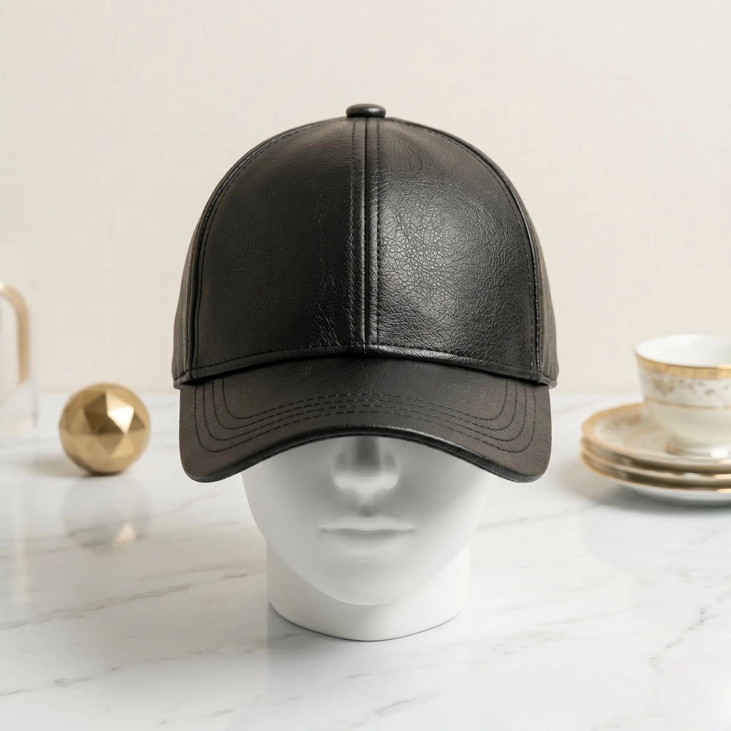 Black Leather Baseball Cap – Minimalist Streetwear Dad Hat