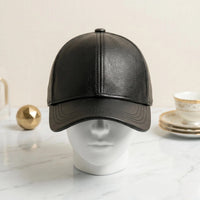 Black Leather Baseball Cap – Minimalist Streetwear Dad Hat
