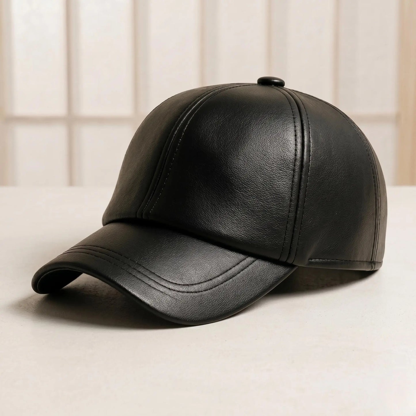 Black Leather Baseball Cap – Minimalist Streetwear Dad Hat