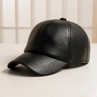 Black Leather Baseball Cap – Minimalist Streetwear Dad Hat