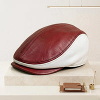 Handmade Men's Red & White Leather Flat Cap – Vintage Ivy Newsboy Driving Hat