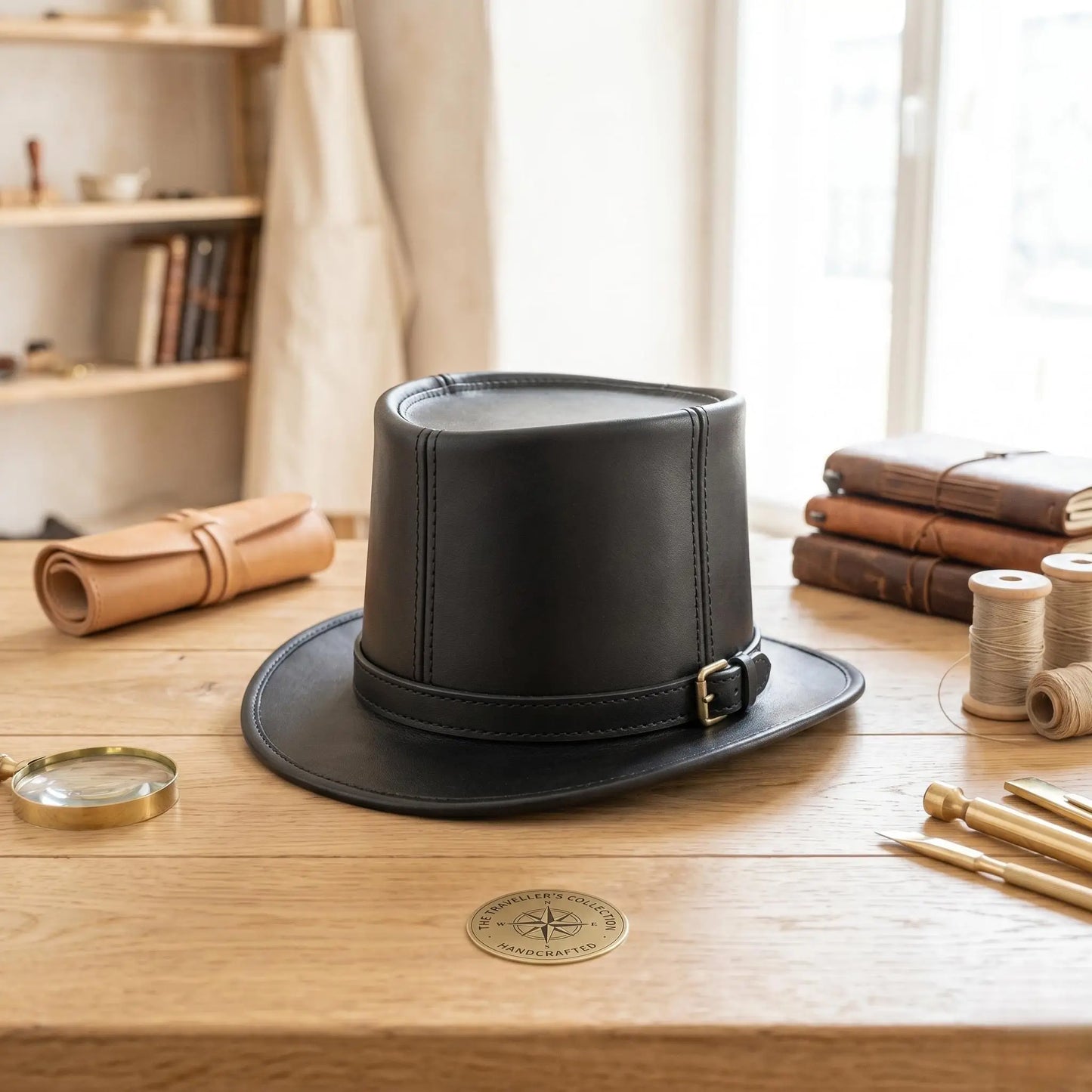 Stand Out in Style Handmade Black Leather Steampunk & Gothic Top Hat