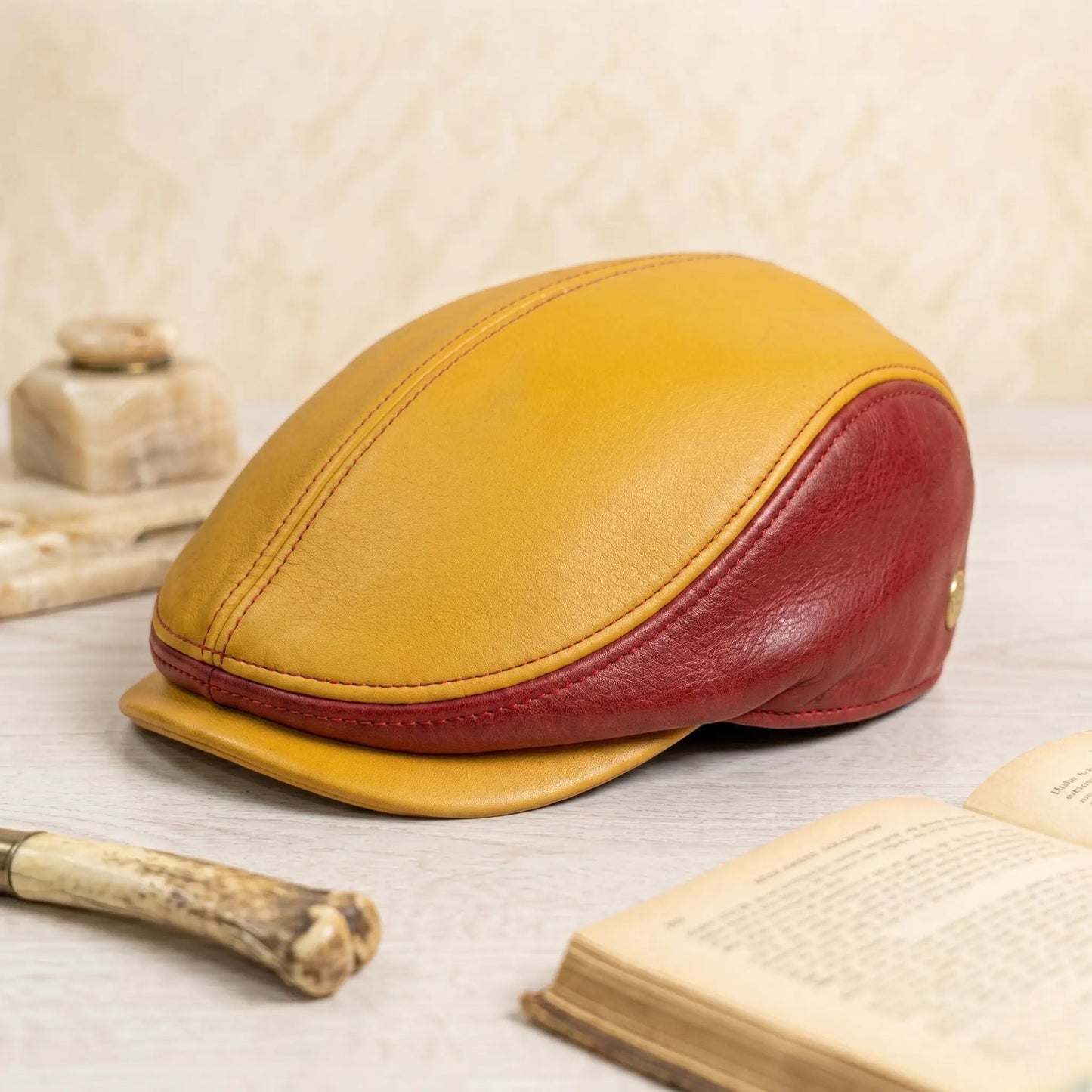 Leather Flat Cap – Two-Tone Color Classic Ivy & Newsboy Style Hat