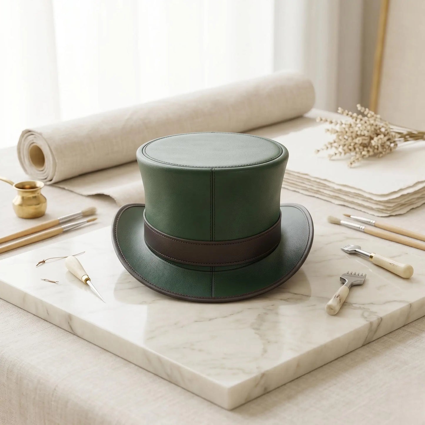 Green Leather Top Hat – Handmade Steampunk & St. Patrick’s Day Cosplay Hat