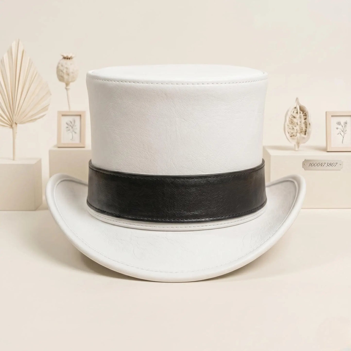 Handmade White Leather Top Hat – Victorian & Steampunk Statement Headwear