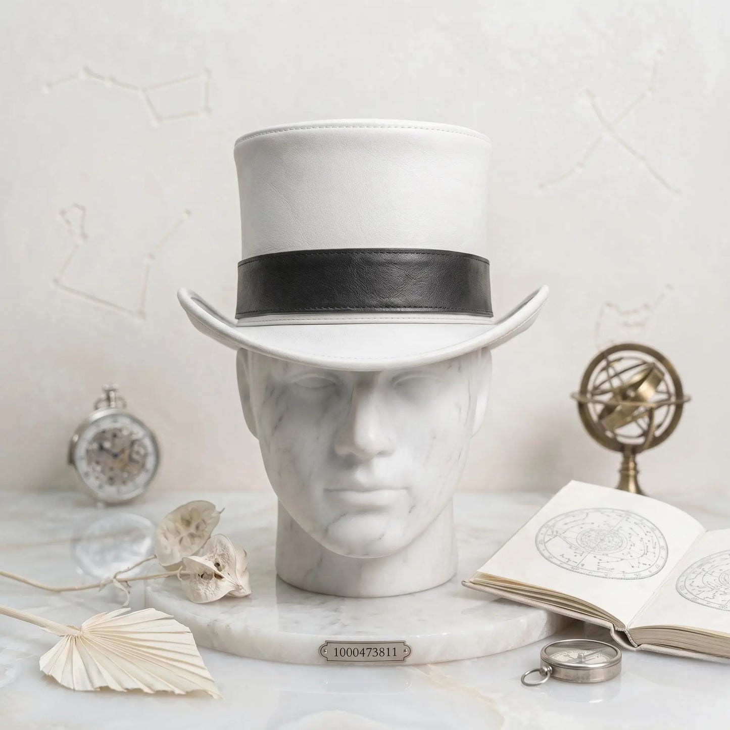 Handmade White Leather Top Hat – Victorian & Steampunk Statement Headwear