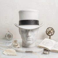 Handmade White Leather Top Hat – Victorian & Steampunk Statement Headwear