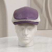 Two-Tone Purple & White Genuine Leather Flat Cap | Vintage Ivy Driving Hat