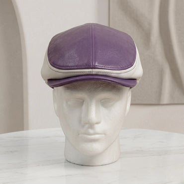 Two-Tone Purple & White Genuine Leather Flat Cap | Vintage Ivy Driving Hat