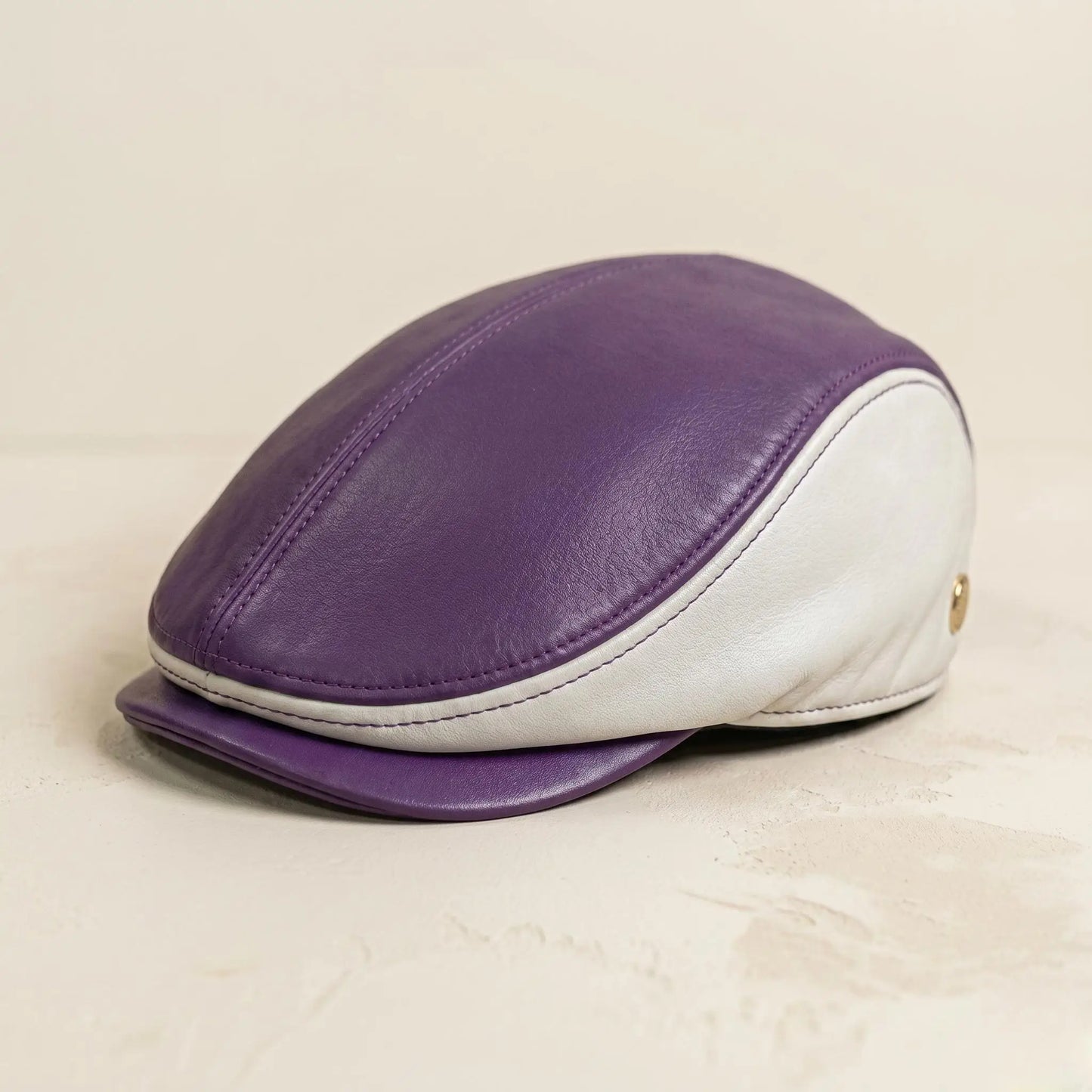 Two-Tone Purple & White Genuine Leather Flat Cap | Vintage Ivy Driving Hat