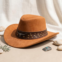 Brown Suede Cowboy Hat with Studded Longhorn Band – Classic Western Rodeo Style