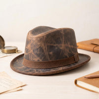 Distressed Brown Leather Fedora Hat – Rugged Vintage Western Style