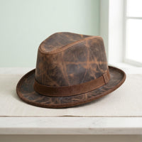 Distressed Brown Leather Fedora Hat – Rugged Vintage Western Style
