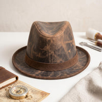 Distressed Brown Leather Fedora Hat – Rugged Vintage Western Style